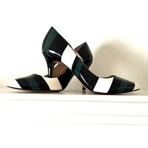 INC International Concepts Black, White & Green Striped Patent Pumps Size 8.5